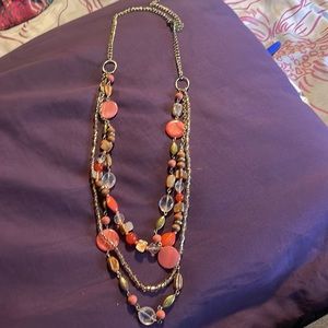 Coral and gold three layered necklace